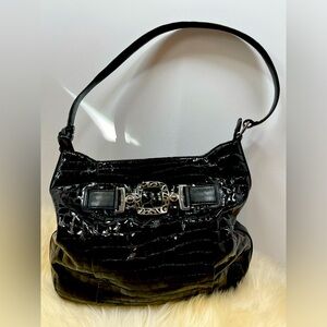 Brighton Patent Leather Croc Embossed Black Leather Shoulder Bag